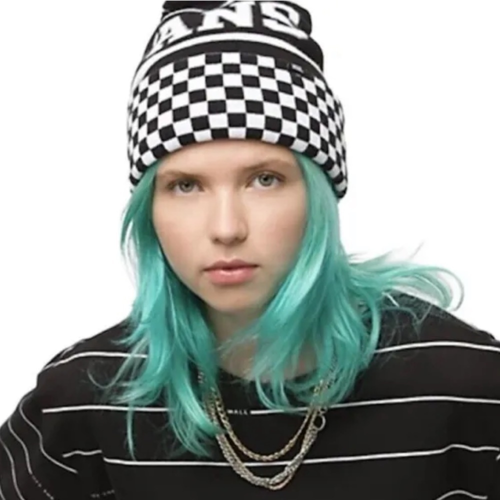 Vans WM Spirit Pom Black Checker Beanie Skateboarding Hat Women Men VN0A5LG3BLK